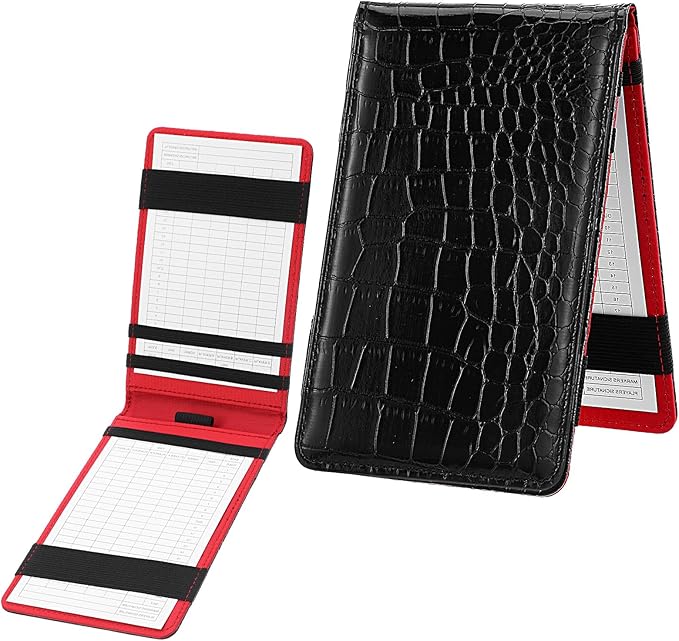 Premium Leather Golf Scorecard Holder, Score Card Holder Yardage Book Cover with Built-in Pencil Loop Black 6.9x4.3in