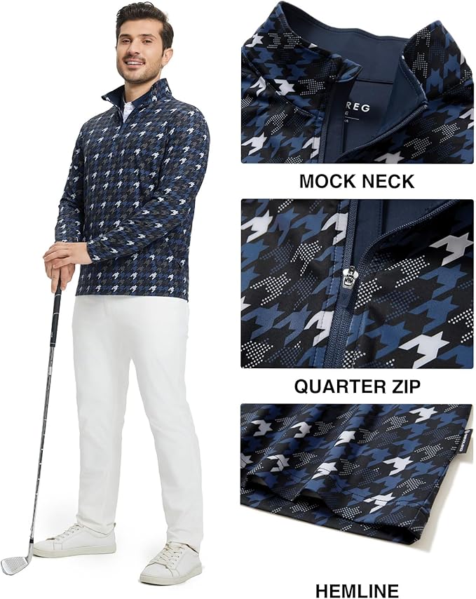 M MAELREG Quarter Zip Golf Pullover Men Dry Fit Long Sleeve Performance Wicking 1/4 Zip Full Print Pullover Mens Sweatshirt