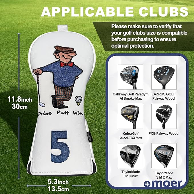 Golf Club Cover for Driver Fairway Wood Hybrid Mallet Putter Cover, Wootfairy Golf Club Headcovers Waterproof Leather White Accessories Compatible with Taylormade Odyssey and More Brand
