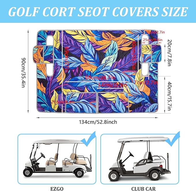 Golf Cart Seat Covers,Nonskid Bottom Golf Cart Seat Towel Blanket with 2 Front Pockets,Short Plush Surface, Soft and Comfortable,Fits for EZGO, Yamaha, Club Car and More 2 Person Seats Golf Carts