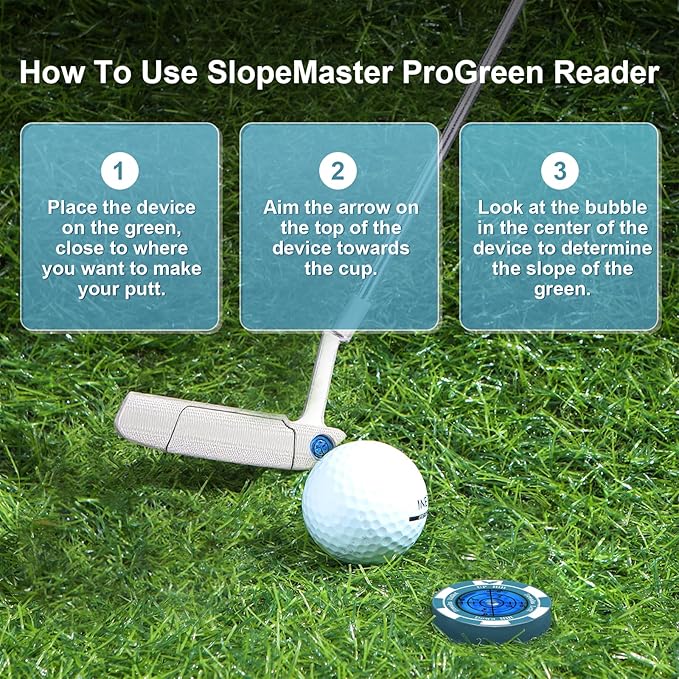 SlopeVision Pro Golf Green Reader with Hat Clip, Horizontal Bubble Level & Golf Ball Marker – High Precision Green Reading Aid, Ideal Golf Gift for Men & Women