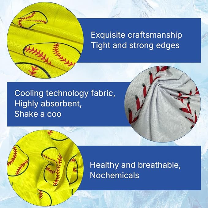 OPSO Softball Baseball Cooling Towel Set, 40 x 12 inches, 12 Pack, Microfiber Sports Towels for Baseball, Soccer, Golf LCE Towel Microfiber Sports Towels for Player (Softball 5)