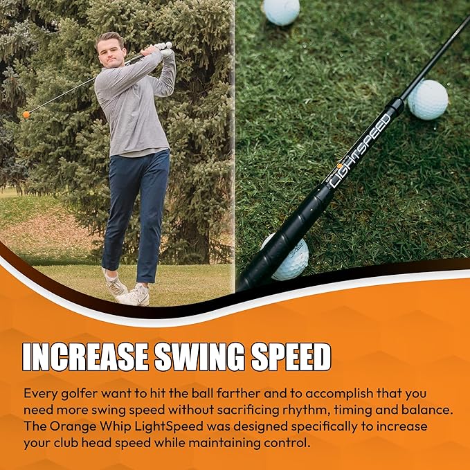 Orange Whip Lightspeed Golf Swing Trainer Aid Patented & Made in USA- Speed Stick Improves Speed, Distance and Accuracy (45")