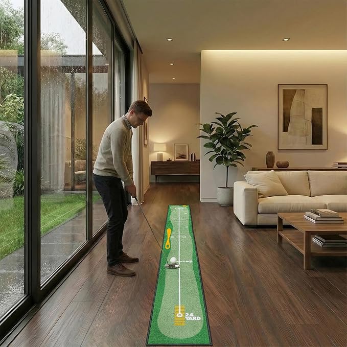 Golf Putting Mat Indoor & Outdoor Professional Golf Practice Putting Green Mat with Distance Marker Anti Slip Backing Golf Training Accessories Portable Matt