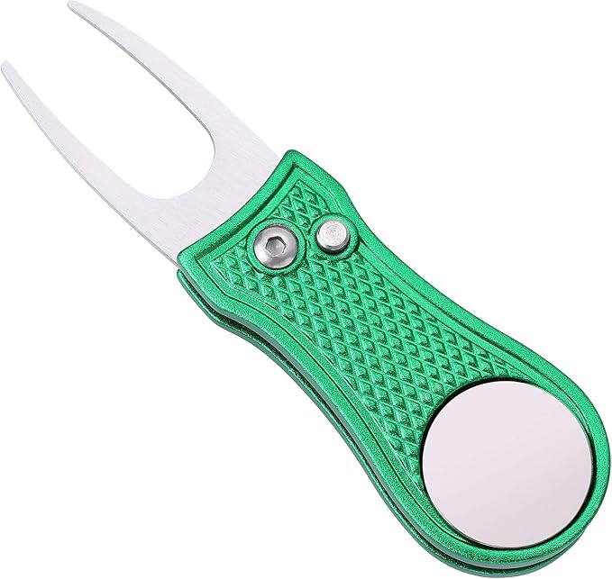 Mile High Life Microfiber Waffle Pattern Golf Towel | Club Groove Cleaner Brush | Foldable Divot Tool with Magnetic Ball Marker (Green Towel/Brush/Bone Divot)