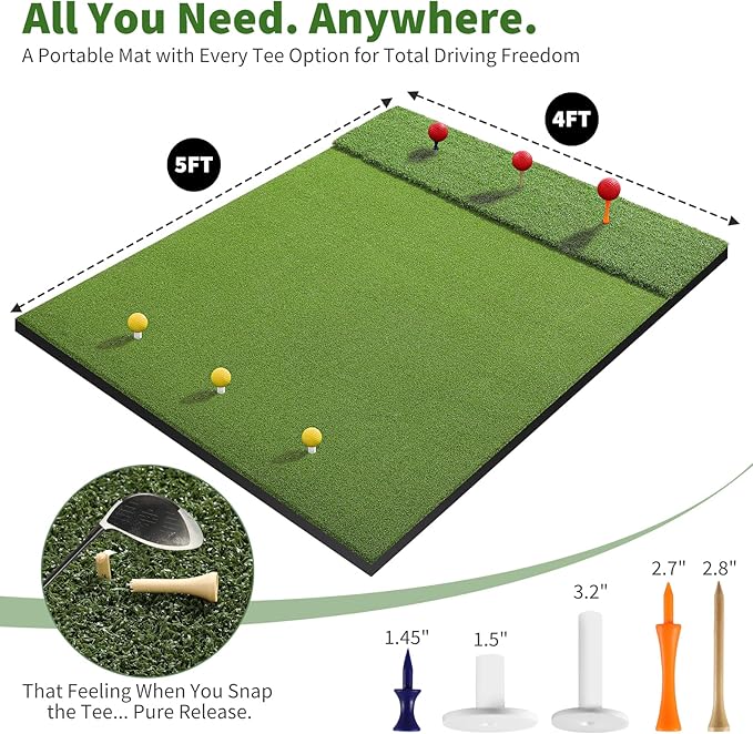 Fanshaw Premium Dual-Turf Golf Mat: 5x4ft 40MM-50MM Thickened for Backyard, Driving Range, Indoor & Outdoor Practice Hitting, Swing & Chipping, Ideal Gifts for Men Dad