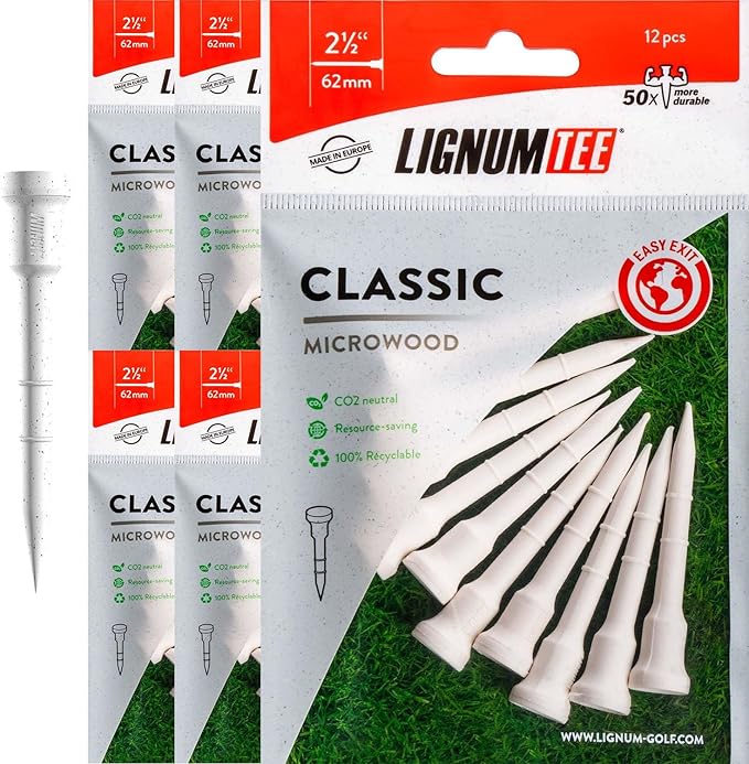 LIGNUM Unbreakable Microwood Golf Tees 50x More Durable/Adjustable Golf Tee/Innovative Wood Fibre and Natural Adhesives/Golf Tee, Golf Tees, Tees Golf, Golf Ball Tees, Pack of 5