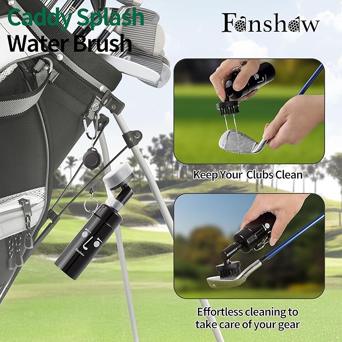 Golf Club Cleaner with Water Bottle - Portable Brush System with Retractable Lanyard & Easy Clip, On-The-Go Club Cleaning Tool for Golf Bag & Belt Loop
