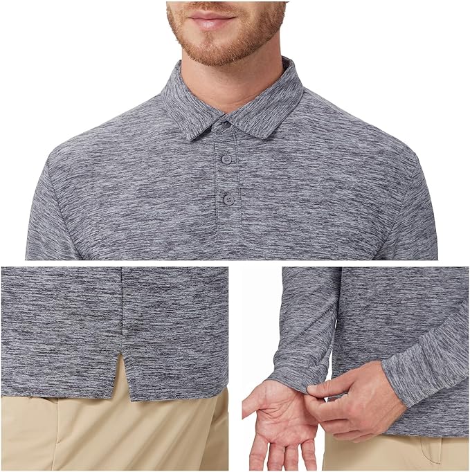 NAVISKIN Men's Polo Shirts Long Sleeve Golf Shirts with Collar UPF 50 SPF Shirt for Men Quick Dry Moisture Wicking