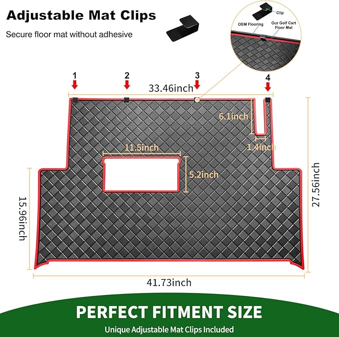 Golf Cart Floor Liner Mat 8mm Thick Rubber Full Coverage Fit for Club Car Precedent 2004-2025 / Onward & Tempo 2017-2025 / Villager & V4L 2019-2025 Carts Upgraded Non-Slip Mats Replacement