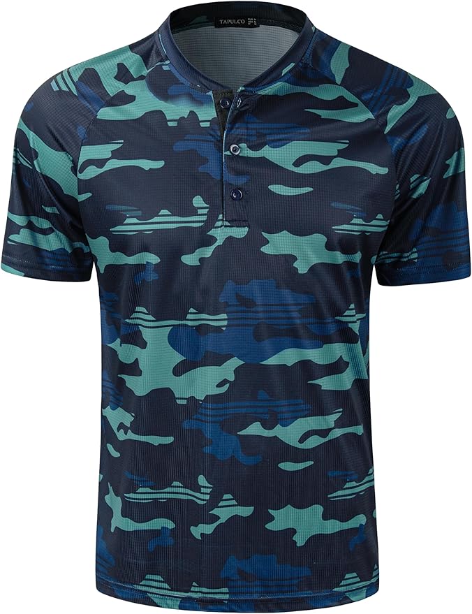 TAPULCO Mens Collarless Golf Shirts Short Sleeve Dry Fit Stretch Casual Breathable Lightweight Tshirts