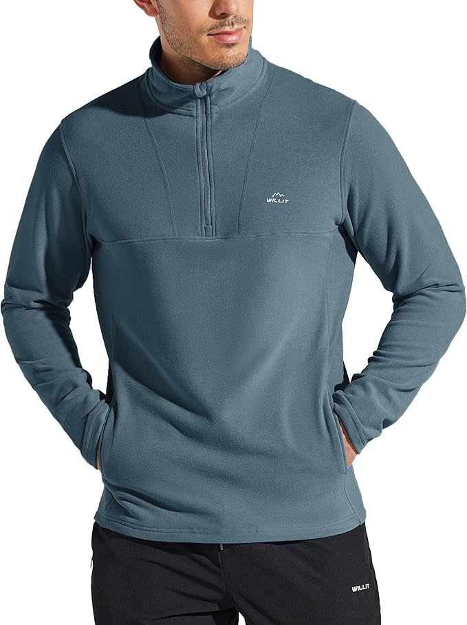 Willit Men's Winter Shirts Fleece Pullover with Pocket Quarter Zip Cold Weather Golf Hiking Casual Warm Shirts Long Sleeve