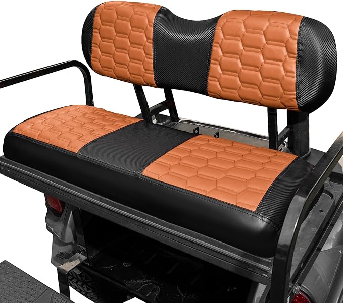 NOKINS Golf Cart Seat Covers, Fits for YAMAHA/G29/Drive2/EZGO TXT/EZGO RXV/Club Car DS/Club Car Precedent Golf Cart Rear Seat Cushion, No Nails Required (Carbon Fiber Dark Brown&Black)