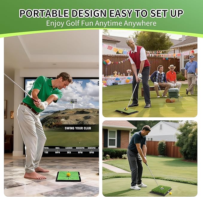 Golf Hitting Mat – Portable Golf Pratice Mat with Longer Swing Path Trajectory, 3-in-1 Includes Fairway, Rough & Putting Pad Training Mats on No-Slip Rubber Base,Simulator Must Haves, Gift for Golfers