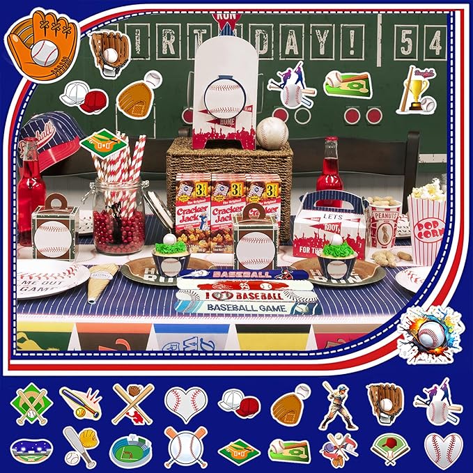 74Pcs Baseball Theme Party Favors BaseBall Theme 24PCS Slap Bracelets 50 Pcs Stickers,Baseball Party Team Gift Fillers School Classroom games Rewards Supplies