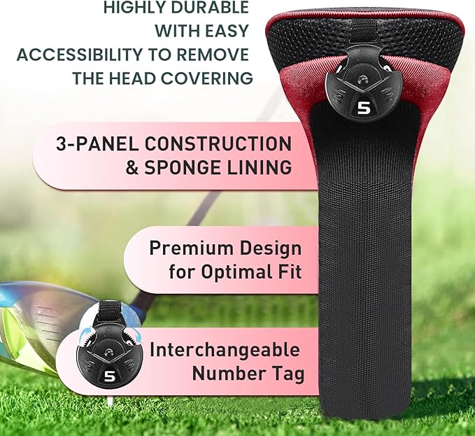 FINGER TEN Golf Club Head Covers for Hybrids Long Headcover Interchangeable Accessories for Ultimate Club Protection