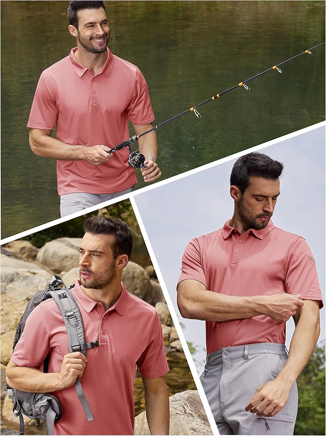 TACVASEN Mens Polo Shirt Short Sleeve Tactical Performance Collared Work Golf Shirts Dry Fit Pique Polos for Summer