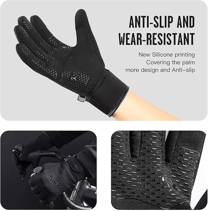 FOXLVDA 10℉ Winter Gloves Men Women, Waterproof Windproof Thermal Touch Screen with Non-Slip Grip and Warm Lining for Cold Weather Cycling Driving Hiking Running Golf Ski Snow Ski Sports Daily Work
