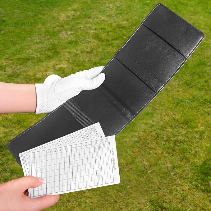 FINGER TEN Golf Scorecard Holder with 2 Free Pencils Value Pack, Premium Leather Yardage Books Cover Weatherproof, Lightweight Portable Score Tracking Accessories for Men Women