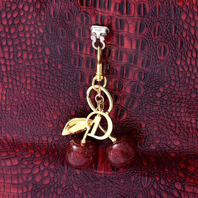 SYNLIN Cherry Keychain with Initial Charm,Personalized Cherry Bag Charm for Women,Alphabet Letter for Luxury Purse Backpack