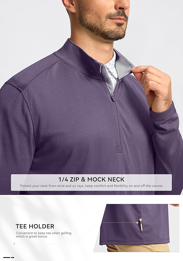 Obla Golf Quarter Zip Pullover for Men Mock Neck Sweatshirt Lightweight Sun Protection Men's Long Sleeve Golf Shirt