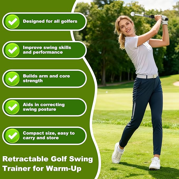 Retractable Golf Swing Trainer with Instant Click Sound Feedback, Pro-Level Golf Training Aid for Indoor Outdoor Practice,Golf Grip Trainer for Golfers to Improve Swing Consistency & Accuracy