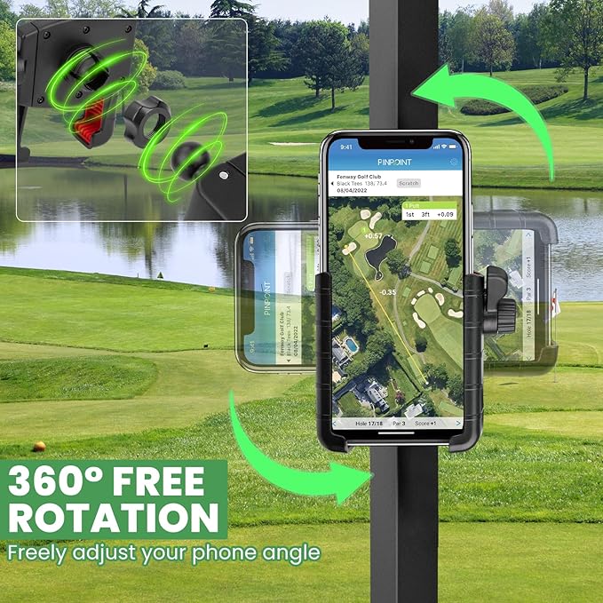 Upgraded Golf Cart Phone Mount Holder Compatible with EZGO/Club Car, 360° Rotatable One-Handed Pick & Place Universal Compatible with iPhone Galaxy Google Pixel, Golf Cart Accessories