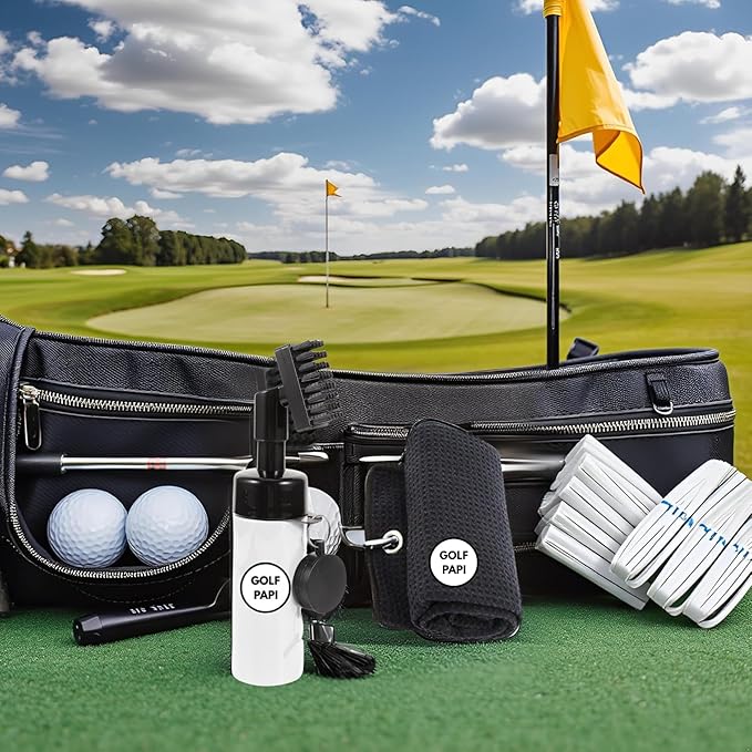 Golf Club Cleaner Brush Kit – Golf Club Cleaning Accessories Include Spray Bottles, Towels, Brush Covers & Retractable Clips – Must-Have Golf Gifts for Clean Shots (1 & 2 Pack)
