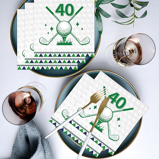 Golf 40th Birthday Party Napkins Decorations, Disposable Paper Golf Napkins Supplies Pack of 50, Sports Birthday Party Decor Size 6.5 Inch