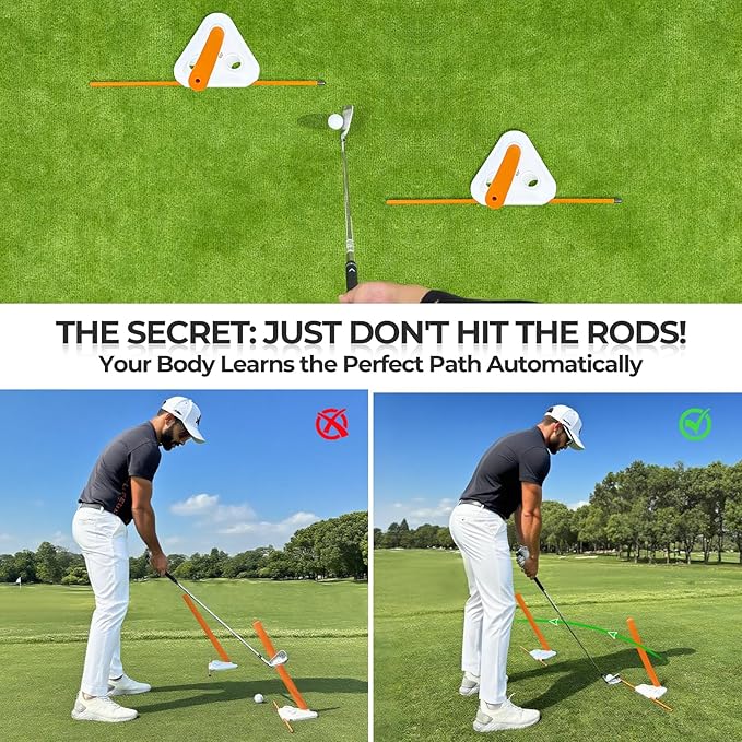 Golf Swing Training Aid - Alignment Discs & Rods | Corrects Setup, Posture, Swing Plane & Path to Fix Slice and Hook | Achieve Consistent Contact, Increase Distance & Accuracy