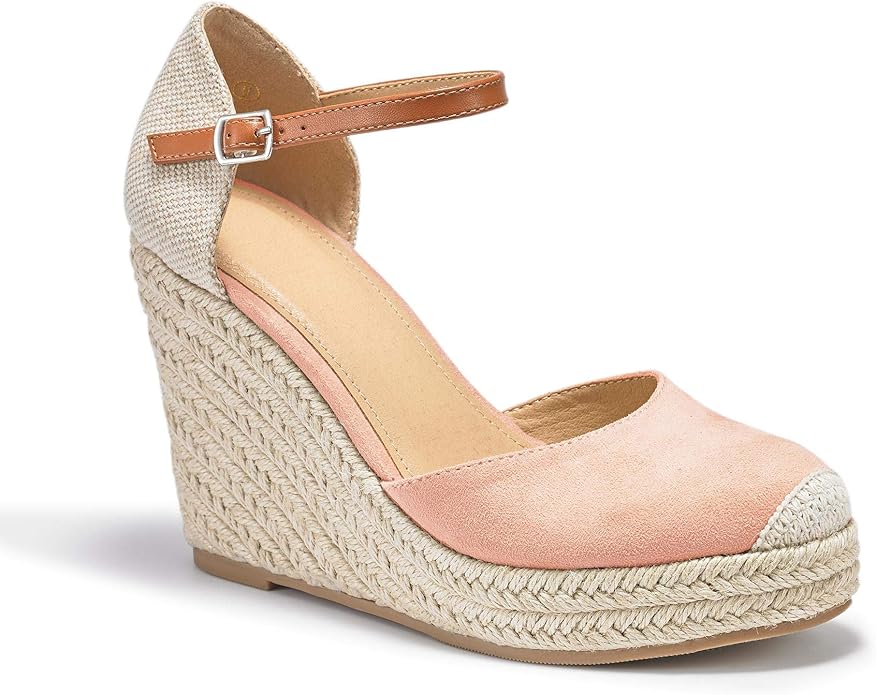 FISACE Womens Summer Espadrille Heel Platform Wedge Sandals Ankle Buckle Strap Closed Toe Shoes