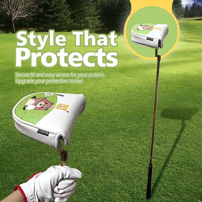 Golf Club Cover for Driver Fairway Wood Hybrid Mallet Putter Cover, Wootfairy Golf Club Headcovers Waterproof Leather White Accessories Compatible with Taylormade Odyssey and More Brand