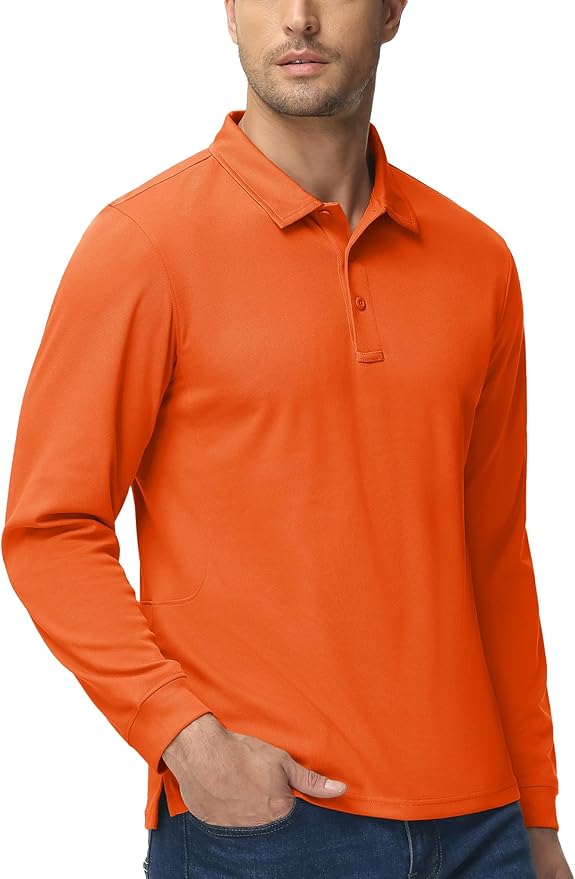 MAGCOMSEN Men's Polo Shirts 3 Button Quick Dry Performance Long Sleeve Tactical Shirts Pique Jersey Golf Shirt