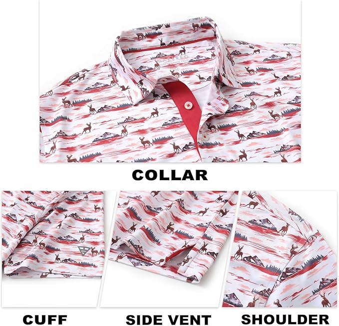 M MAELREG Mens Golf Shirt Short Sleeve Dry Fit Print Moisture Wicking Performance Patterns Collared Polo Shirt