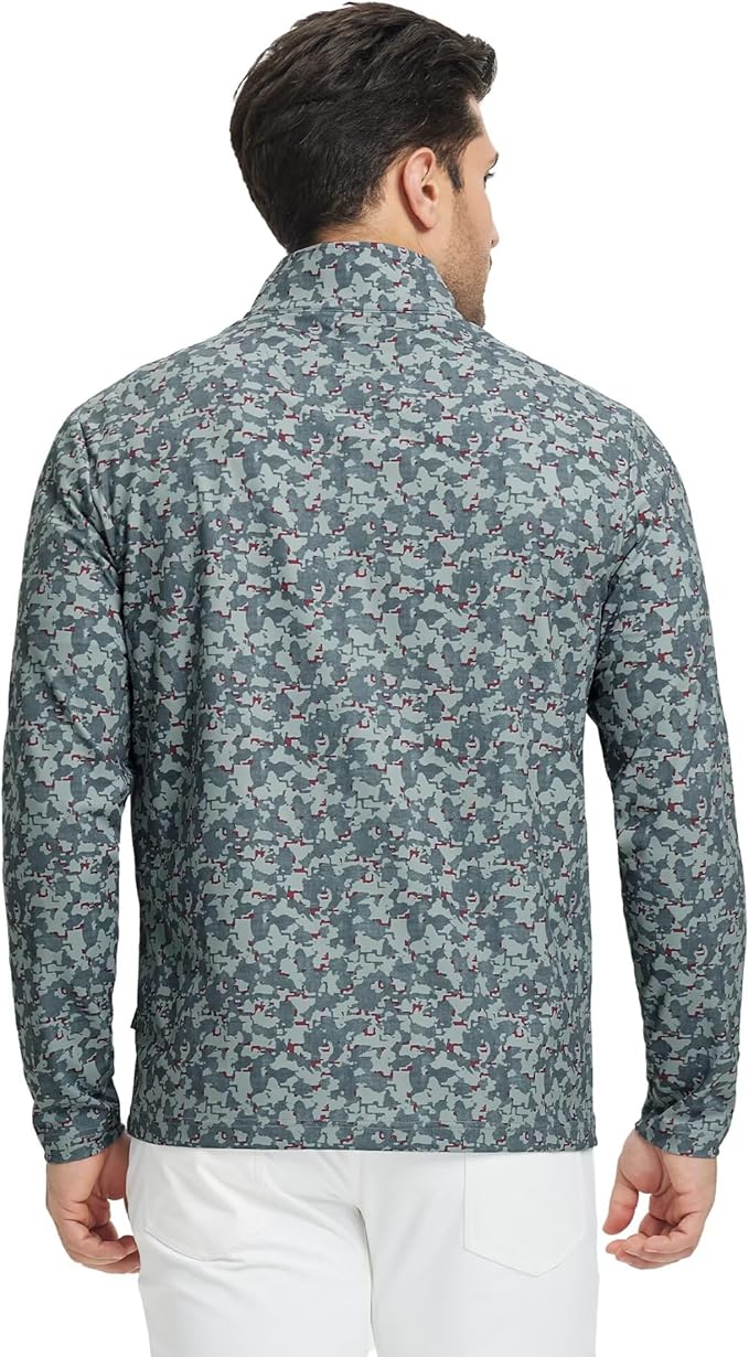 M MAELREG Quarter Zip Golf Pullover Men Dry Fit Long Sleeve Performance Wicking 1/4 Zip Full Print Pullover Mens Sweatshirt