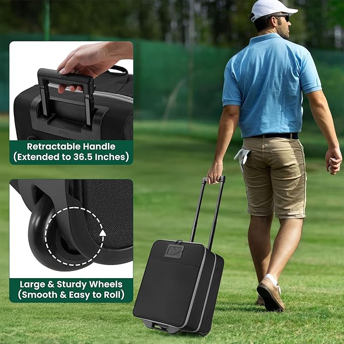 Golf Trunk Organizer for Car with Wheels, 2 Layer Golf Organizer Bag with Multi-Pocket, Golf Supply Storage Bag with Separate Shoe Compartment for Golf Supplies Balls, Tees, Clothes, Gloves