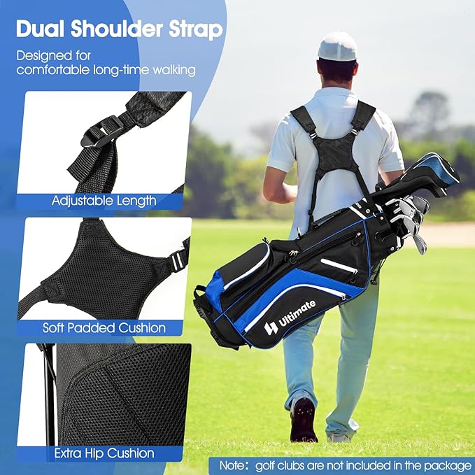ULTIMATE 14-Way Golf Stand Bag, Portable Golf Bag w/ 6 Pockets,Cooler Bag & Waterproof Valuable Pocket, Rain Hood, Ergonomic Dual Strap System & Carrying Handles, 5 LBS Lightweight for Adults