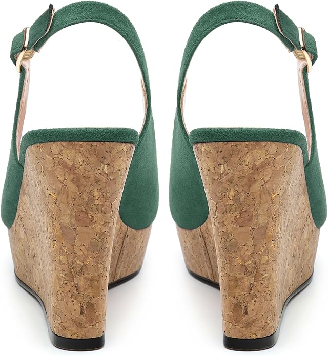 Womens Wedge Platform Sandals Peep Open Toe Slingback Buckle High Heel Dress Shoes Pumps Suede 3.94 Inch