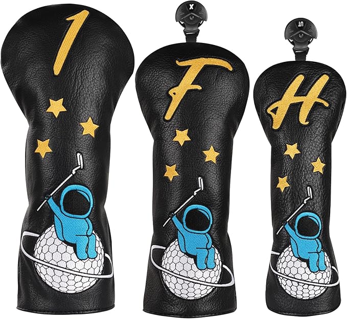 Astronaut Series Golf Headcovers, Synthetic Leather Golf Head Covers for Driver, Fairway Wood and Hybrid, Golf Putter Covers for Mallet and Blade