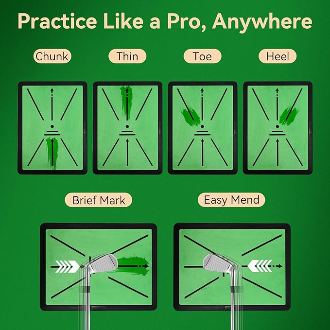 Golf Hitting Mat - 16"x12" Golf Practice Mat Golf Turf Mat, Swing Path Feedback System, Non-Slip Rubber Base, Practice/Training Gifts | Indoor/Outdoor Use Golf Gift for All Skill Levels