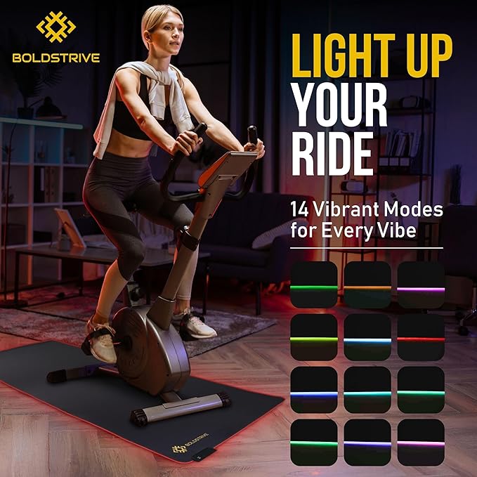 LED Exercise Equipment Mat 24x48in / 30x60in - Stylish Non-Slip Floor Protection for Spin Bikes, Walking Pads, and Ellipticals - Exercise Bike Mat, Peloton Bike Mat, Peloton accessories
