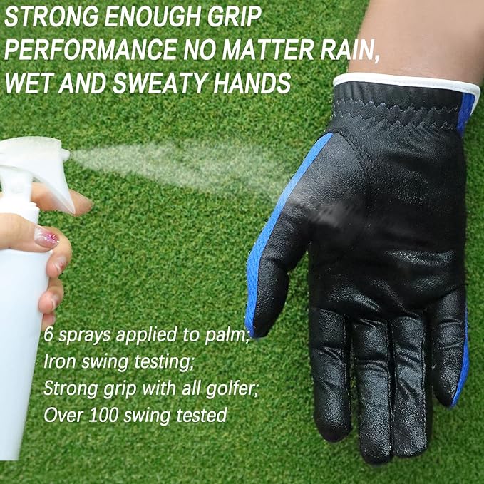 FINGER TEN Men's Golf Gloves for Right Left Handed Golfer Rain Grip Value 2 Pack, Golf Glove for Left or Right Hand Hot Wet Weather No Sweat Black Gray White Blue