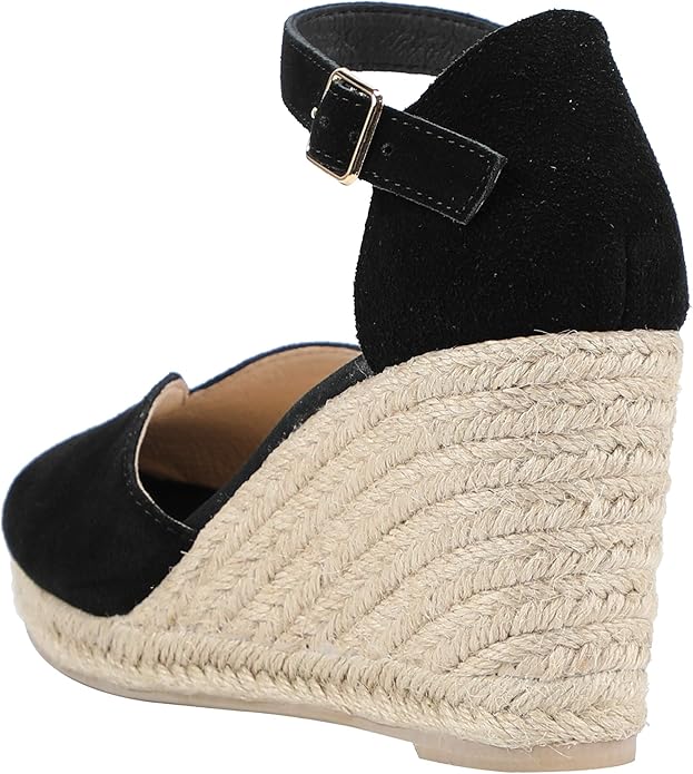 Platform Wedges Sandals for Women, 3" Wedge, Ankle-Strap, Cap Toe, Summer Espadrilles Heel Shoes
