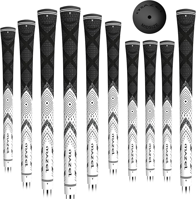 MAZEL Cord Rubber Golf Grips for Men - 10 Pack,All Weather Control Golf Club Grips Standard/Midsize,High Feedback & Traction