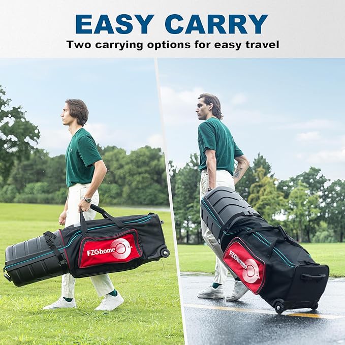 Golf Travel Bags for Airlines with Hard Case Top & Wheels, Hard Shell Top Protect Golf Club, Made of 1680D Heavy Duty Oxford, Internal Strap for Fixing, Lightweight and Easy to Maneuver