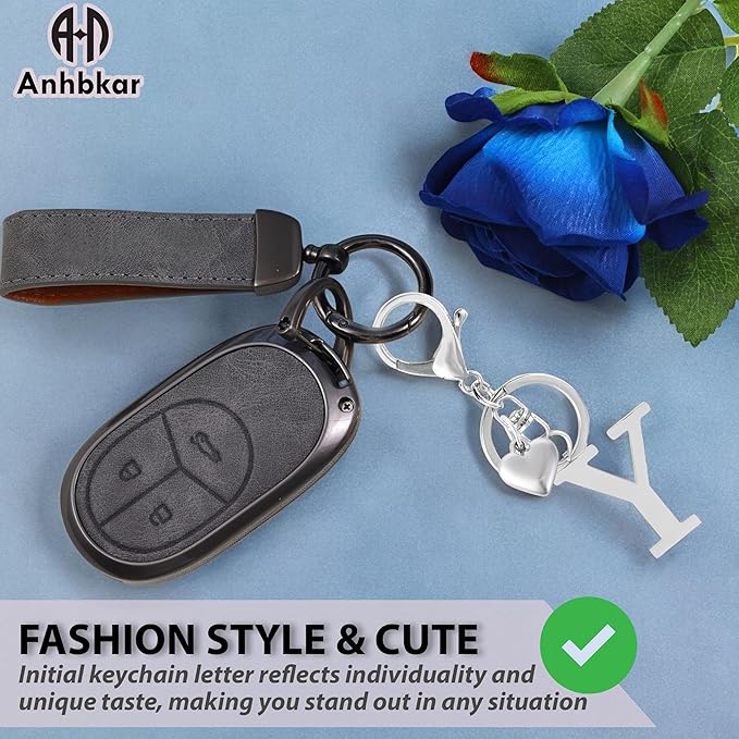Metal Heart Alphabet Keychain for Women, Girls - Cute Initial Letter Accessories for Purse, Bag Charms and Backpack