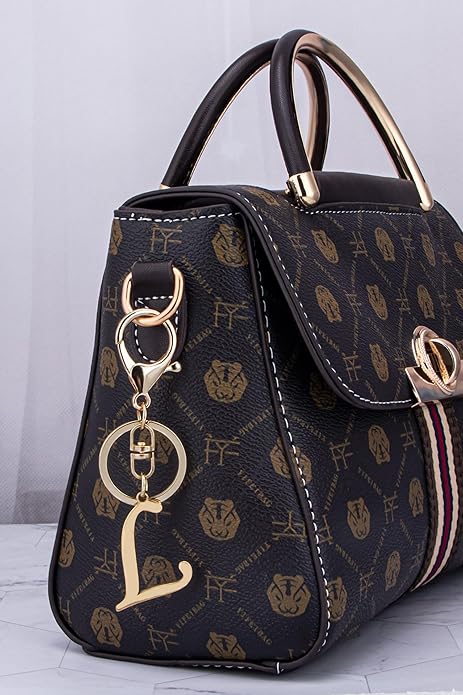 Cute Stainless Steel Gold Initial Letter Keychain for Women Girl, Charms for Key Handbag Backpack Bag, Personalized Gift