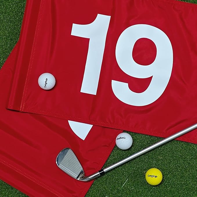 KINGTOP Numbered Golf Flag 20x14 Inch - 420D Dual-layer Nylon, Double Sided Printed, Tube Inserted - Standard Putting Green Flags for Backyard Practice, Golf Courses, Country Club, The 19th Hole