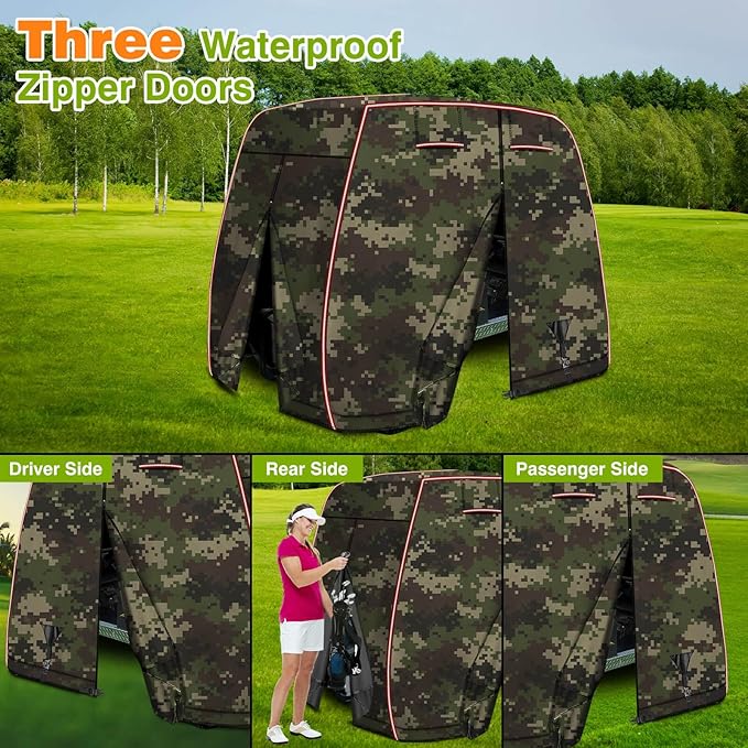 2/4 Passenger Golf Cart Cover Fits EZGO, Club Car, Yamaha Golf Carts with Reflective Strips, All Weather Protection/Waterproof/Snowproof/Windproof/Sunproof/Full Gold Cart Covers