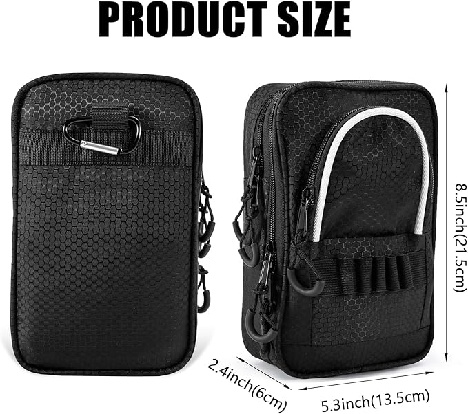 Golf Ball Bag Valuables Pouch,Golf Tee Bag Pouch Accessories with Detachable Carabiner Large Capacity Multiple Compartments can Store 12-15 Balls,Tees,Gloves,Mobile Phone and Keys,Black and White